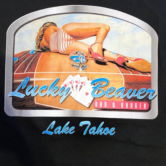 Men's Black Lucky Beaver, Lake Tahoe T-Shirt - Picture 4 of 6
